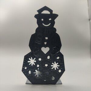 Holiday Metal Snowman Silver Candle Holder